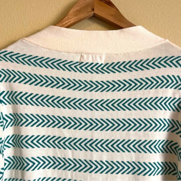 Oxknit Sweater Women’s XL 60s Retro Geo Mod Style Cotton Long Sleeve Teal Cream - Picture 10 of 16